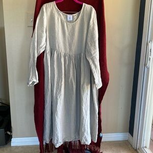 Son De Flor tan linen long sleeve dress with pockets XXL Fits large or 12/14